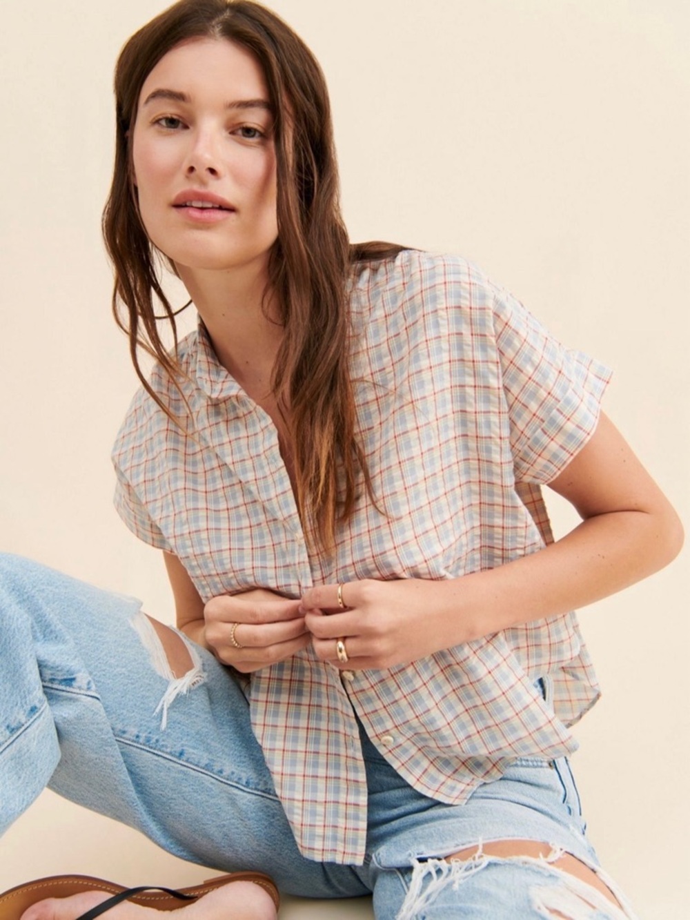 Madewell Hilltop Shirt In Tahoe Plaid Button Down Short Sleeve Casual Top
